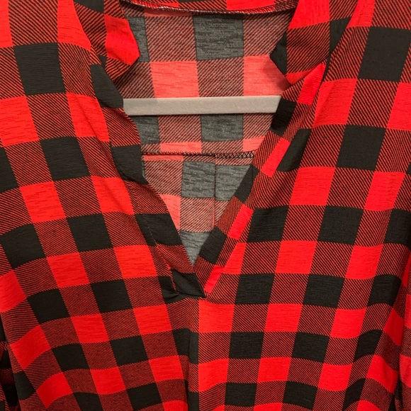 NWOT Buffalo Plaid V Neck Blouse - Picture 2 of 6